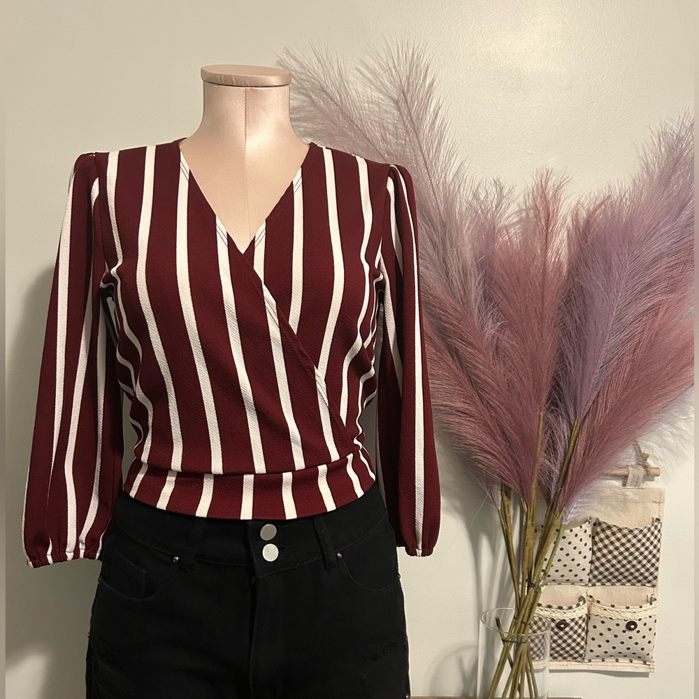 MoaMoa Womens Red and White Striped Blouse - Size: Medium
